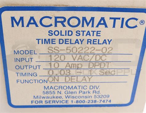 New Macromatic Ss 50222 02 Solid State Time Delay Relay 10a 120v Ac Dc 0 03 1sec Plc Toolbox