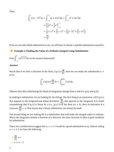 Lesson Integration By Substitution Definite Integrals Nagwa