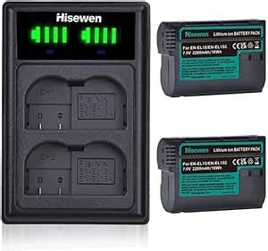 Hisewen EN EL15C Battery 2Pack And Dual USB Charger For Nikon D850