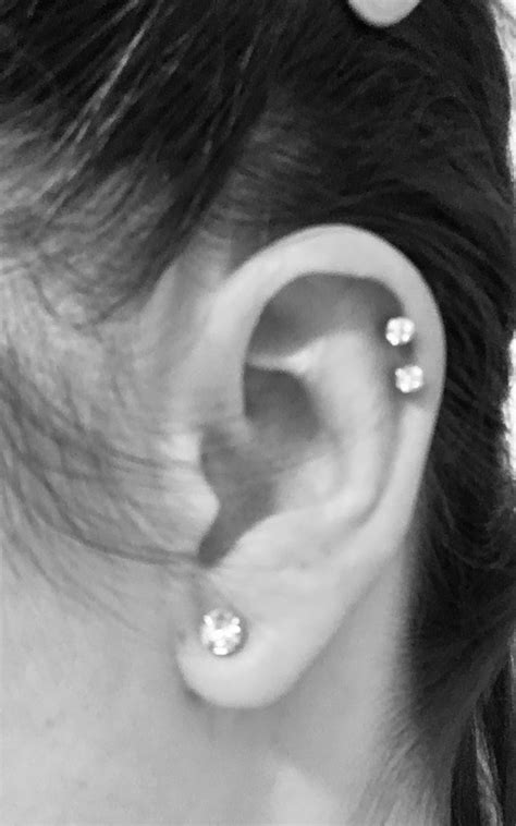 My Left Ear Single Lobe And Double Helix Cartilage Piercings