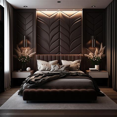 Realistic and modern luxury bedroom with furniture Interior background ...