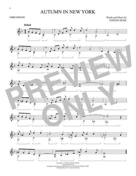 Autumn In New York Sheet Music Vernon Duke Vibraphone Solo