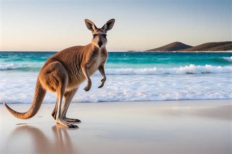 Premium Photo A Kangaroo Hopping Along On The Beach At Lucky Bay In