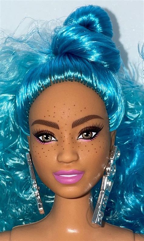 Barbie Extra 4 NUDE AA Curvy Doll Articulated Long Curly Blue Hair NEW