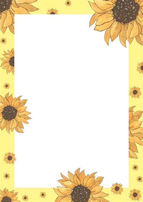 Yellow Minimal Sunflower Page Border | Paper background design ...