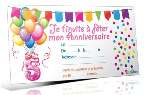 Carte Invitation Anniversaire Fille 5 Ans à Imprimer Elevagequalitetouraine