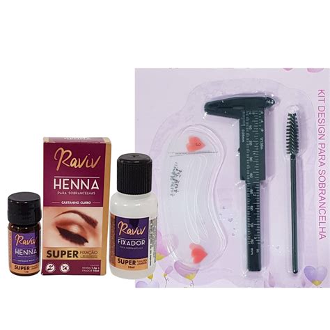 Kit Henna Sobrancelha Raviv Paquimetro Escovinha Design Moldes