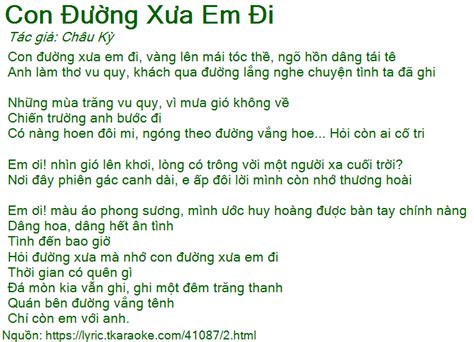 Loi bai hat Con Duong Xua Em Di (Chau Ky) [co nhac nghe]