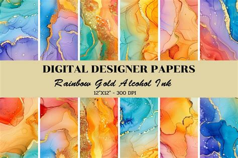 Rainbow Gold Alcohol Ink Digital Papers Graphic By JewjewDesign