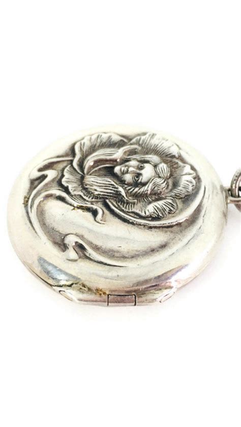 Art Nouveau Sterling Repousse Woman In Flower Locket Gem