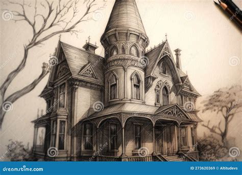 Close-up of Gothic House, with Intricate Details Visible in the Pencil Sketch Stock Image ...