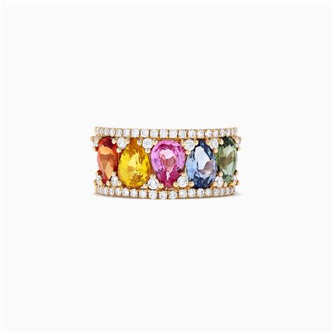 Effy Watercolors 14k Yellow Gold Multi Sapphire And Diamond Ring 4 14