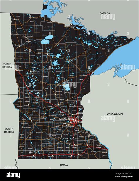 High detailed Minnesota road map with labeling Stock Vector Image & Art ...