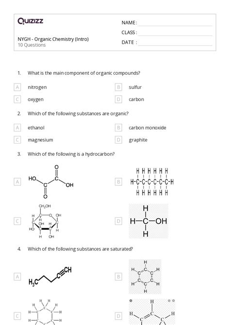 50 Organic Chemistry Worksheets For 10th Year On Quizizz Free