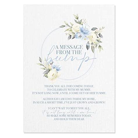 Blue Floral Baby Shower Table Sign A Message From Bump Poem A