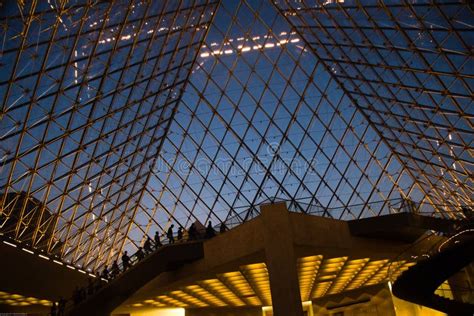 Inside the Louvre Pyramid at Twilight Editorial Stock Photo - Image of ...