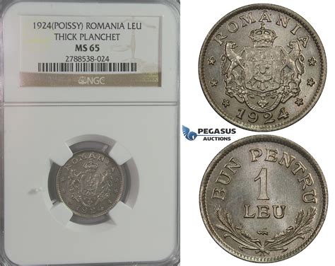 C94 Romania Ferdinand I Leu 1924 Possy Ngc Ms65 Pegasus Auctions