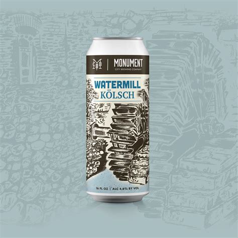 Custom art for beer can label. Beer label design of watermill. Hand ...