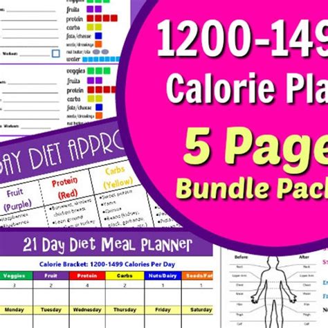 21 Day Diet 1200 1499 Calories Fix Your Bod With Our 5 Page Etsy