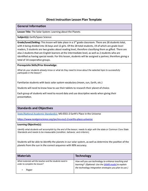 D Task D Task Direct Instruction Lesson Plan Template