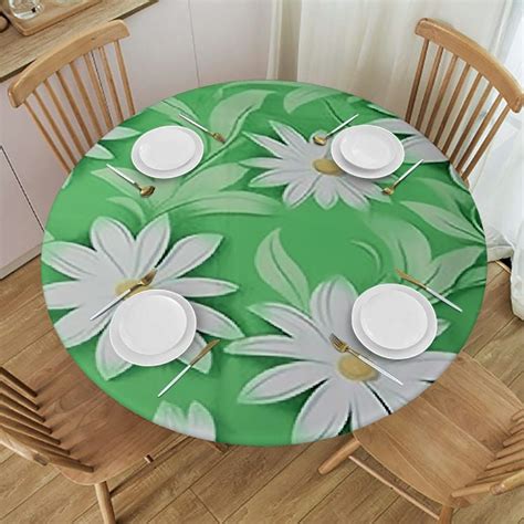 Ulloord Round Fitted Tablecloth With Elastic Edge Waterproof Oil Proof