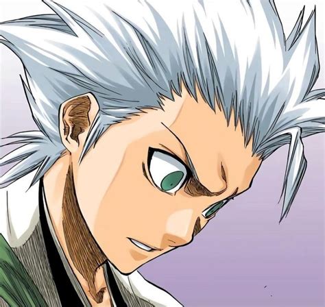 An Anime Character With White Hair And Green Eyes Looking To His Left