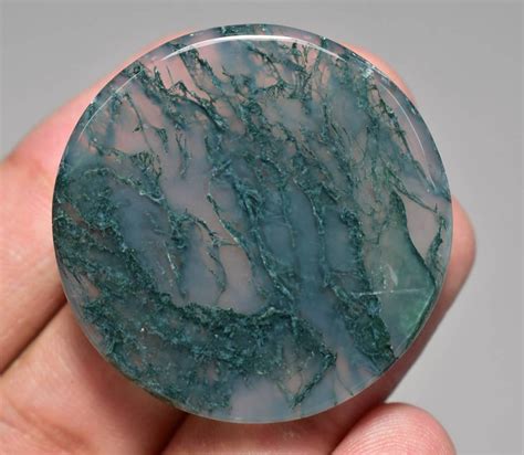 Moss Agate Cabochon Natural Green Moss Agate Stone Round Etsy