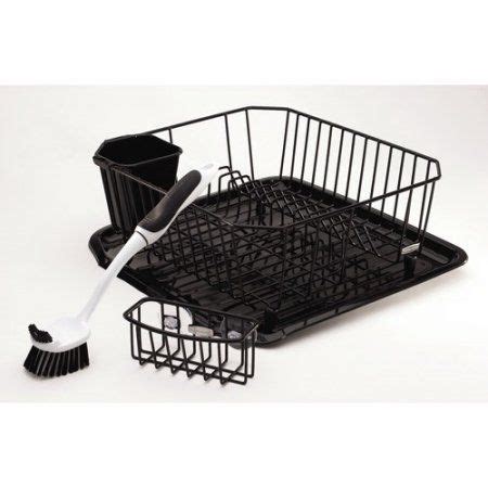 Rubbermaid Antimicrobial Sink Dish Rack Drainer Set Black Piece Set