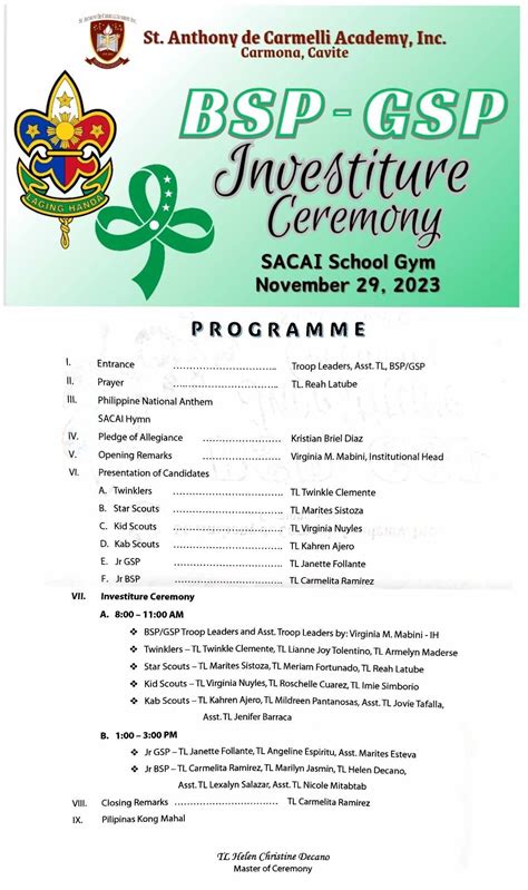 Bsp Gsp Investiture Ceremony 2023 St Anthony De Carmelli Academy Inc