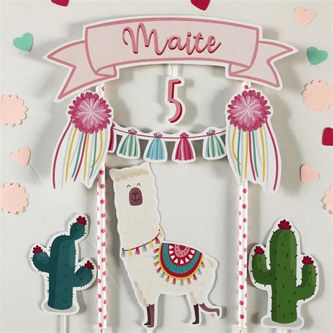 Cake Topper Pincho Adorno Para Torta Personalizado Llama Con Cactus