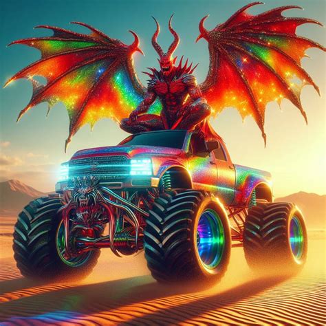 Rainbow demon man on top of rainbow monster truck by AdayaSilverclaw507 ...