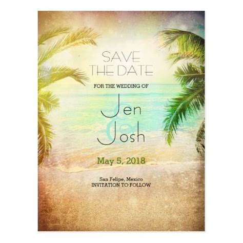 Sunset Beach Vintage Sea And Palms Save The Date Announcement Postcard Sunset Beach