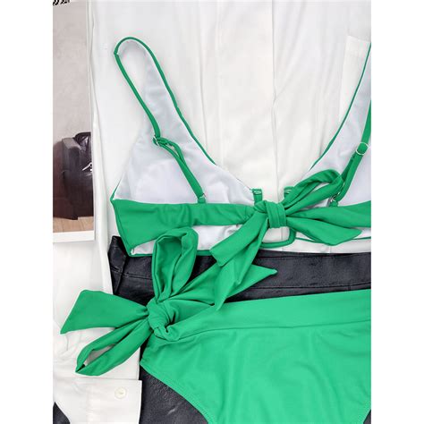 U Wire Knotted Wrinkled Female Swimsuit High Waist Bikini Women Green