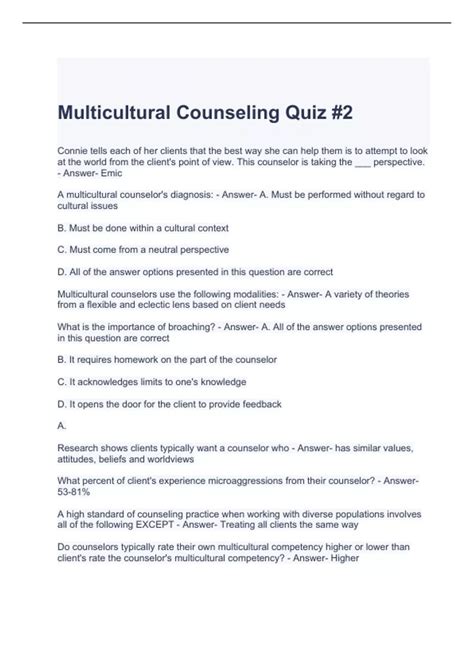 Multicultural Counseling Quiz Solved Multicultural Counseling