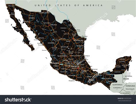 High Detailed Mexico Road Map Labeling Stock Vector (Royalty Free ...