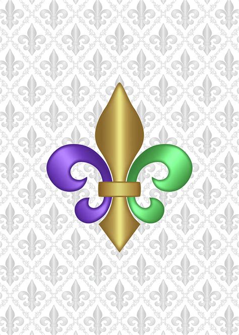 Purple Gold And Green Fleur De Lis On Gray Pattern Digital Art By Debi