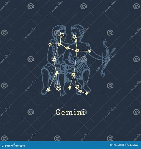 Constelación Zodiaca De Gemini En Estilo De Grabado Ilustración Retro Vectorial Gráfica De