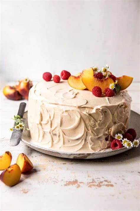 Peach Ricotta Layer Cake with Browned Butter Buttercream. - Half Baked