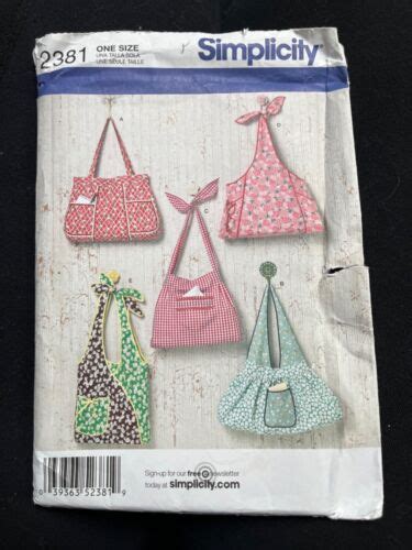 Simplicity 2381 Fabric Bag Tote Purse Uncut Sewing Pattern Size One