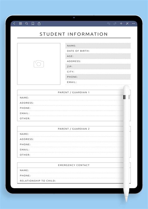 Download Printable Student Info Template Pdf