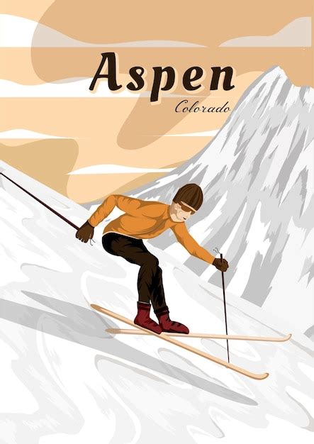 Premium Vector Aspen Mountain Ski Resort Poster Design Aspen Colorado