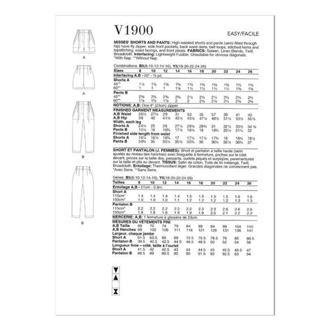 Vogue Sewing Pattern V1900 Misses Shorts And Pants White 8 16