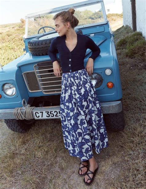 Jupe Midi Taille Fronc E En Lin Ruban Bleu Motif Paisley Whirl