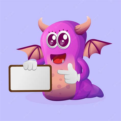 Premium Vector Cute Purple Monster Holding Billboards Sign Board