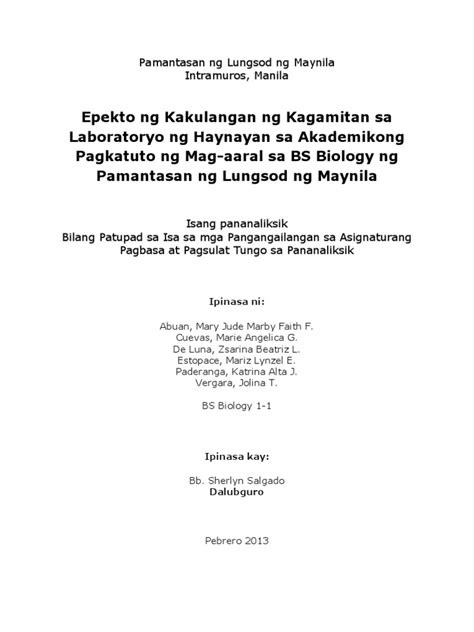 Halimbawa Ng Pamagat Thesis Sa Filipino