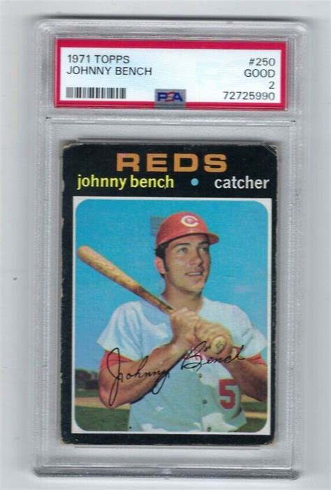 1971 Topps Baseball Card 250 Johnny Bench Cincinnati Reds Graded PSA 2