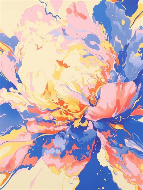 Abstract Expressive Artwork Of Flower Colorful Paint Stains Floral