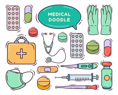 Set Of Hand Drawn Medical Cartoon Doodle Style Vector Art At