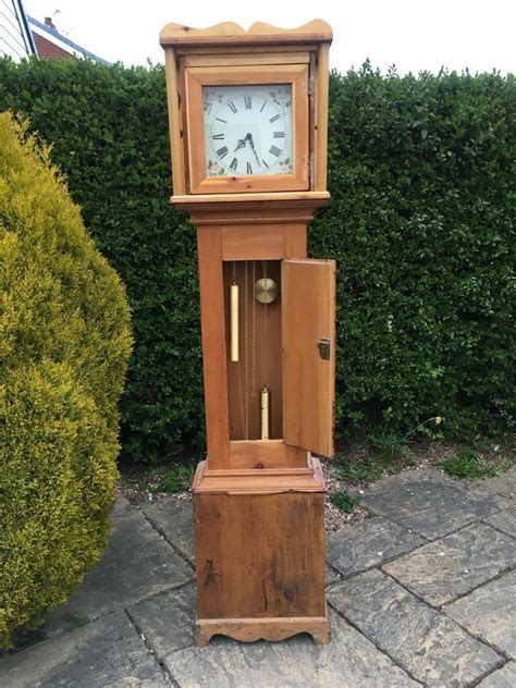 Vintage Grandfather Clock Long Case Pine Hand Painted Face In Batley