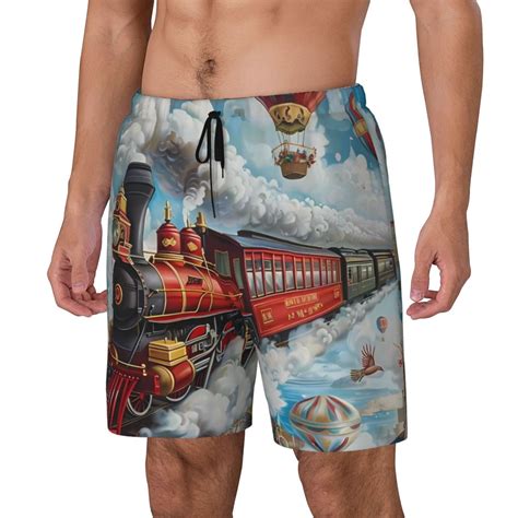 Balery Red Train Hot Air Balloon Bañador para hombre shorts de playa de secado rápido con